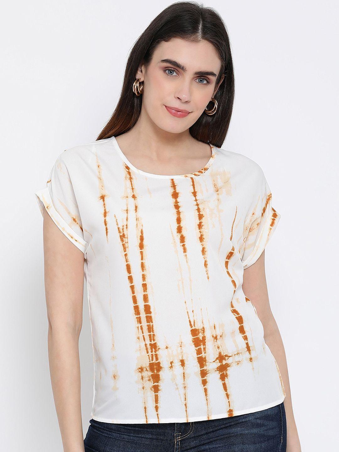 oxolloxo beige & brown printed regular top