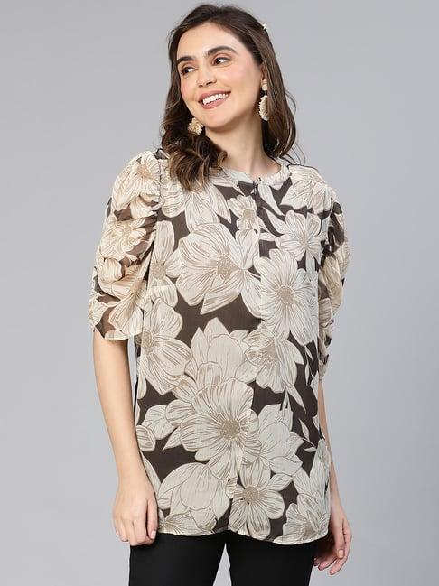 oxolloxo beige floral print tunic