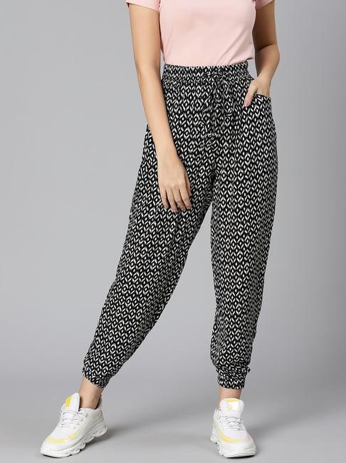 oxolloxo black & white viscose printed mid rise joggers