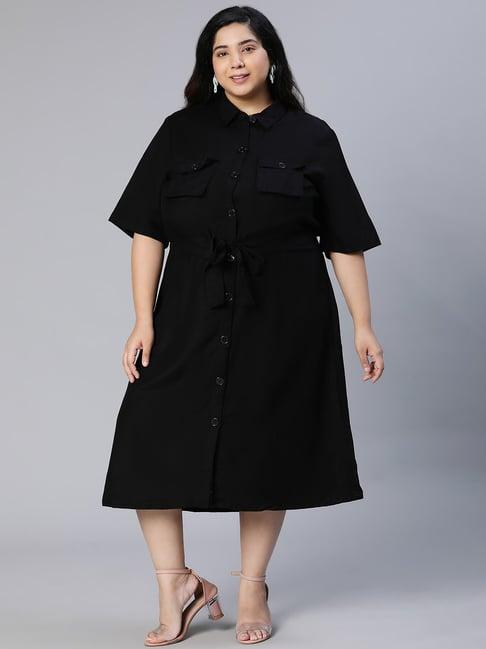 oxolloxo black cotton regular fit shirt dress