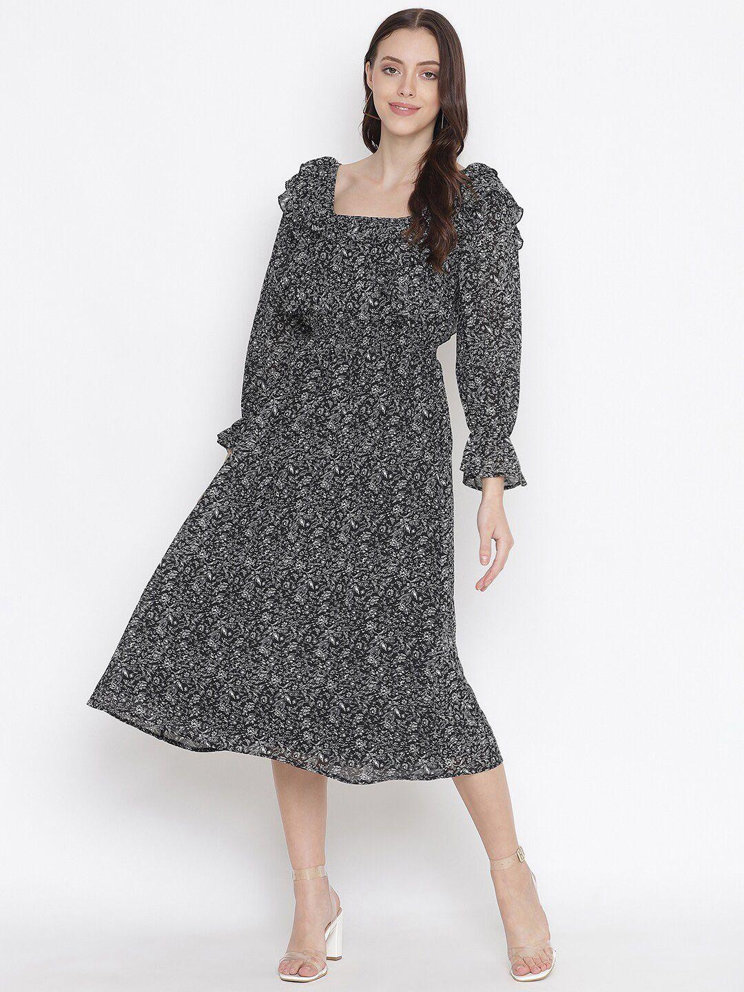 oxolloxo black floral a-line midi dress