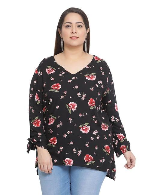 oxolloxo black floral print curves exotic garden top