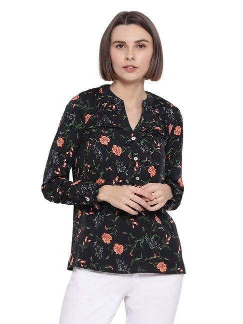 oxolloxo black floral print garden rose din top