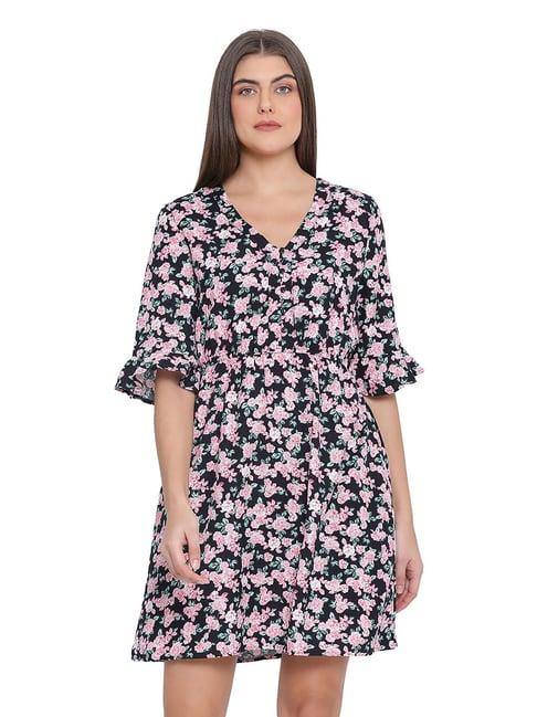 oxolloxo black floral print monoply sia dress