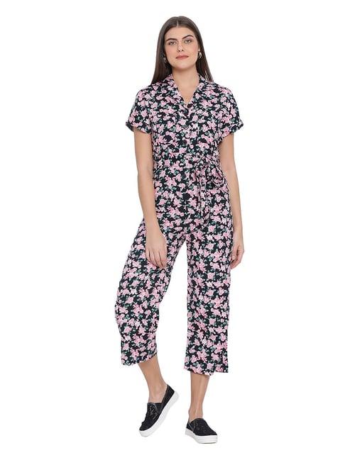 oxolloxo black floral print nelly jumpsuit