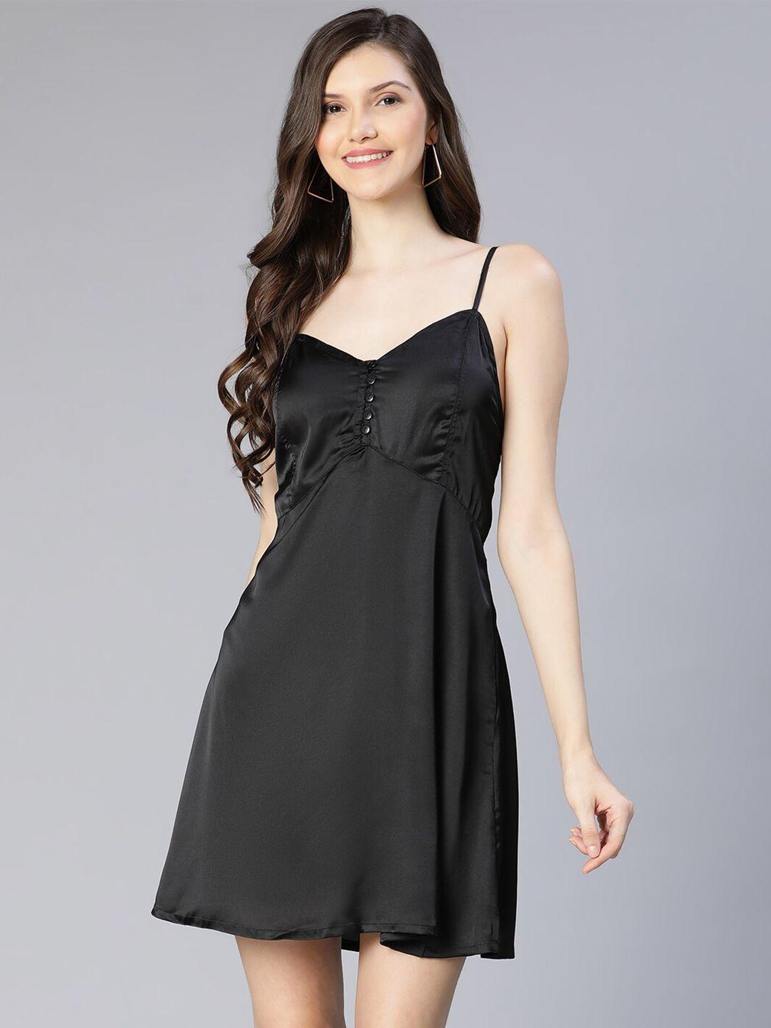 oxolloxo black solid satin mini dress