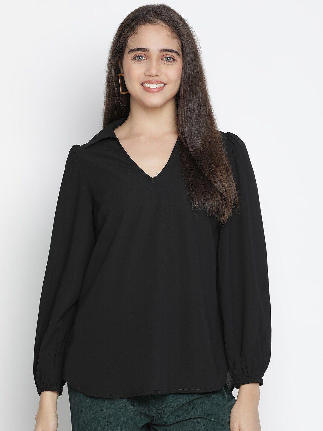 oxolloxo black v-neck puff sleeve top