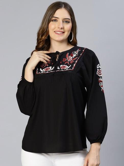 oxolloxo black viscose embroidered top