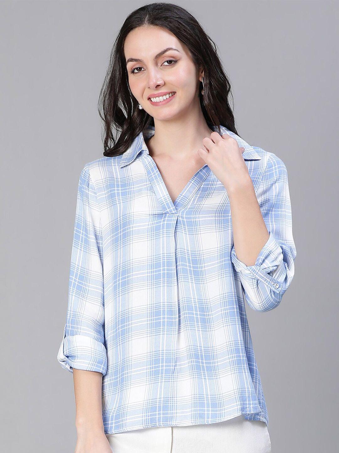 oxolloxo blue & blue checked cotton blouson top