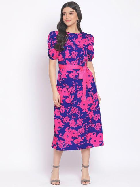 oxolloxo blue & pink floral print midi dress