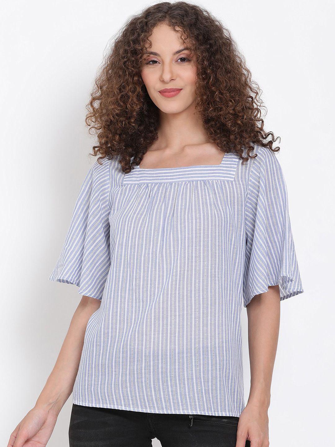 oxolloxo blue & white striped flutter sleeves top