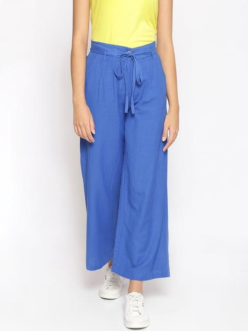 oxolloxo blue cotton regular fit mid rise pants