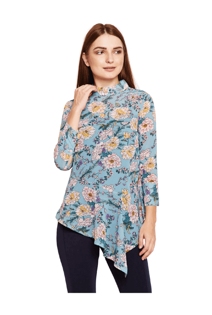 oxolloxo blue floral print asymmetric top