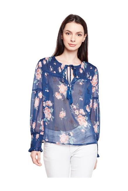 oxolloxo blue floral print regular fit top