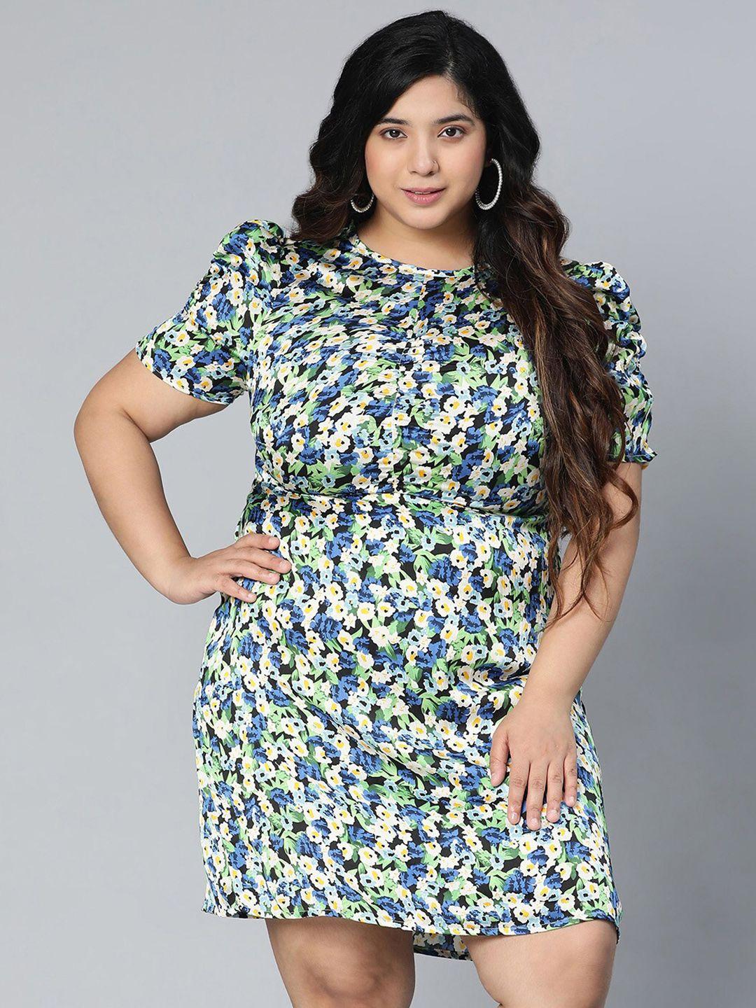 oxolloxo blue floral satin a-line dress