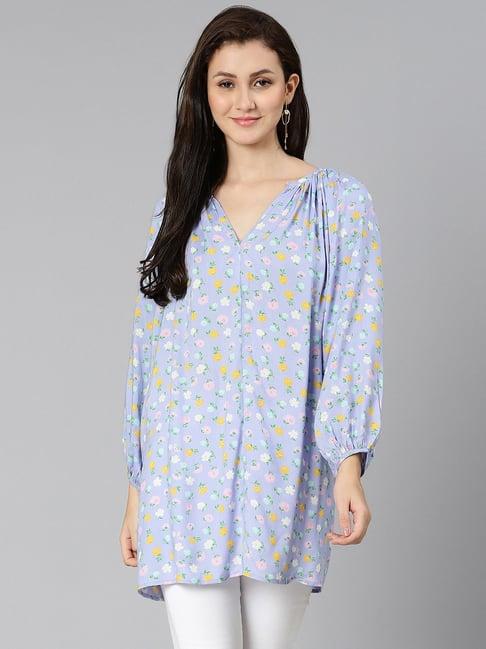 oxolloxo blue viscose floral print tunic