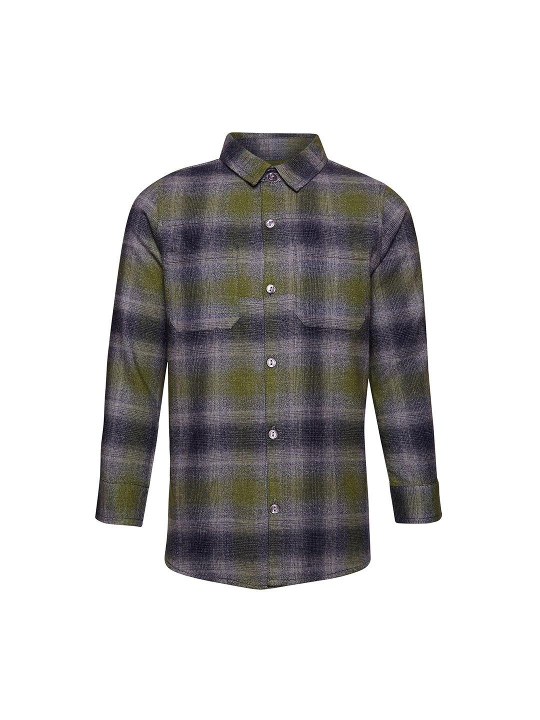 oxolloxo boys green & grey regular fit checked casual shirt