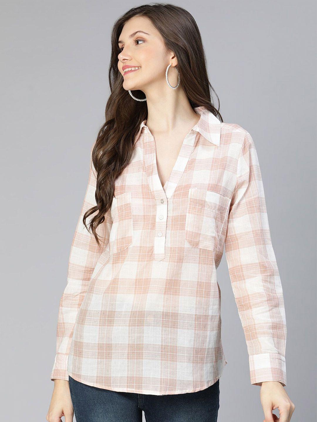 oxolloxo brown checked shirt style top