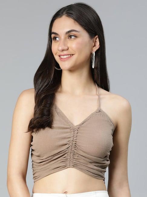 oxolloxo brown cotton regular fit crop top