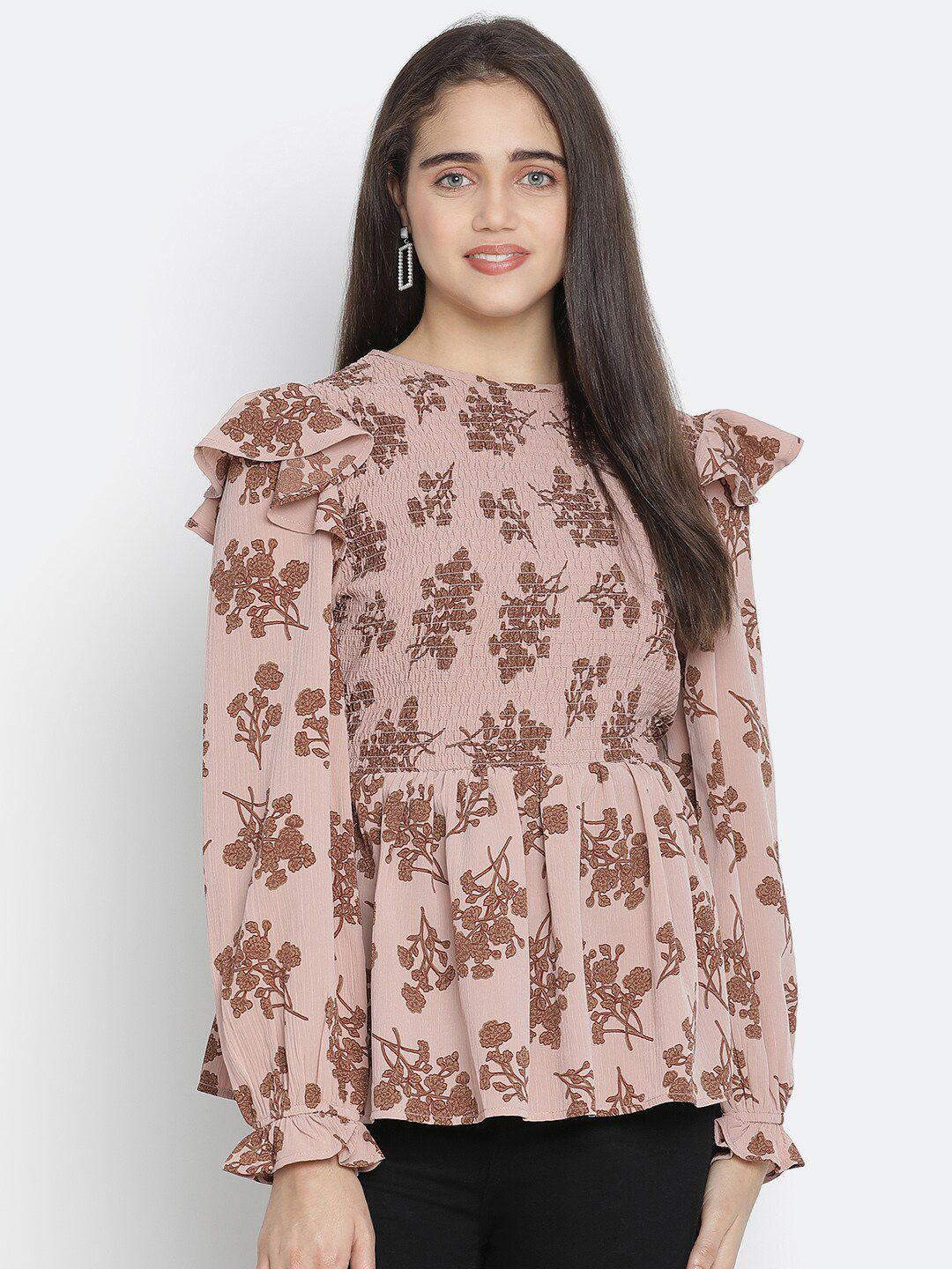 oxolloxo brown floral print peplum top