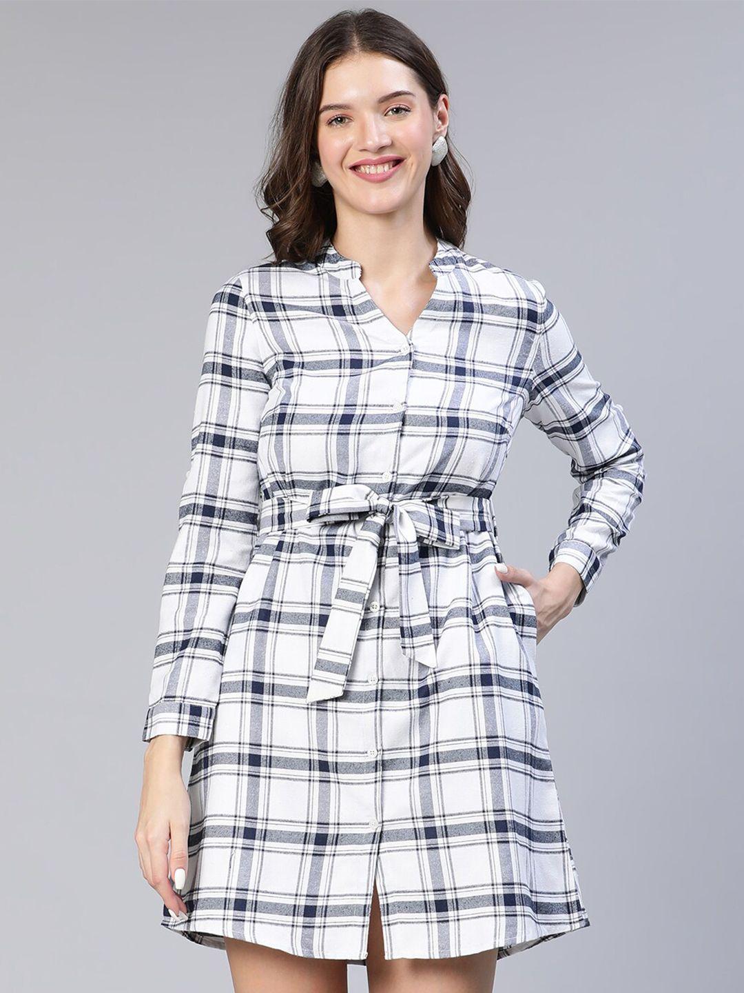 oxolloxo checked shirt tie-up mini dress