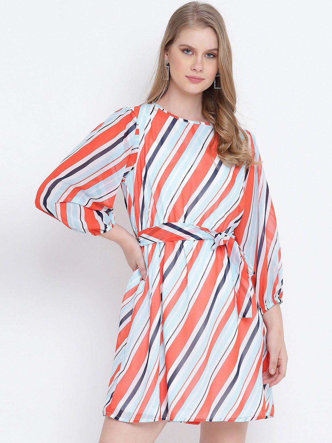 oxolloxo coral & turquoise blue striped satin dress