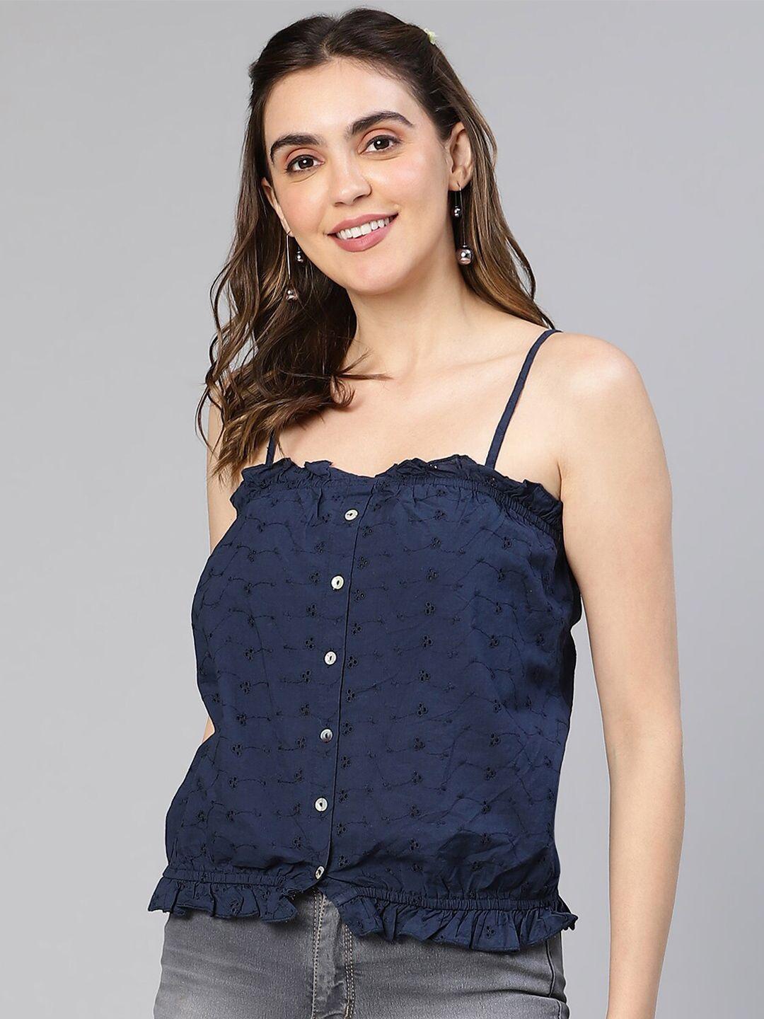 oxolloxo cotton shoulder straps schiffli top