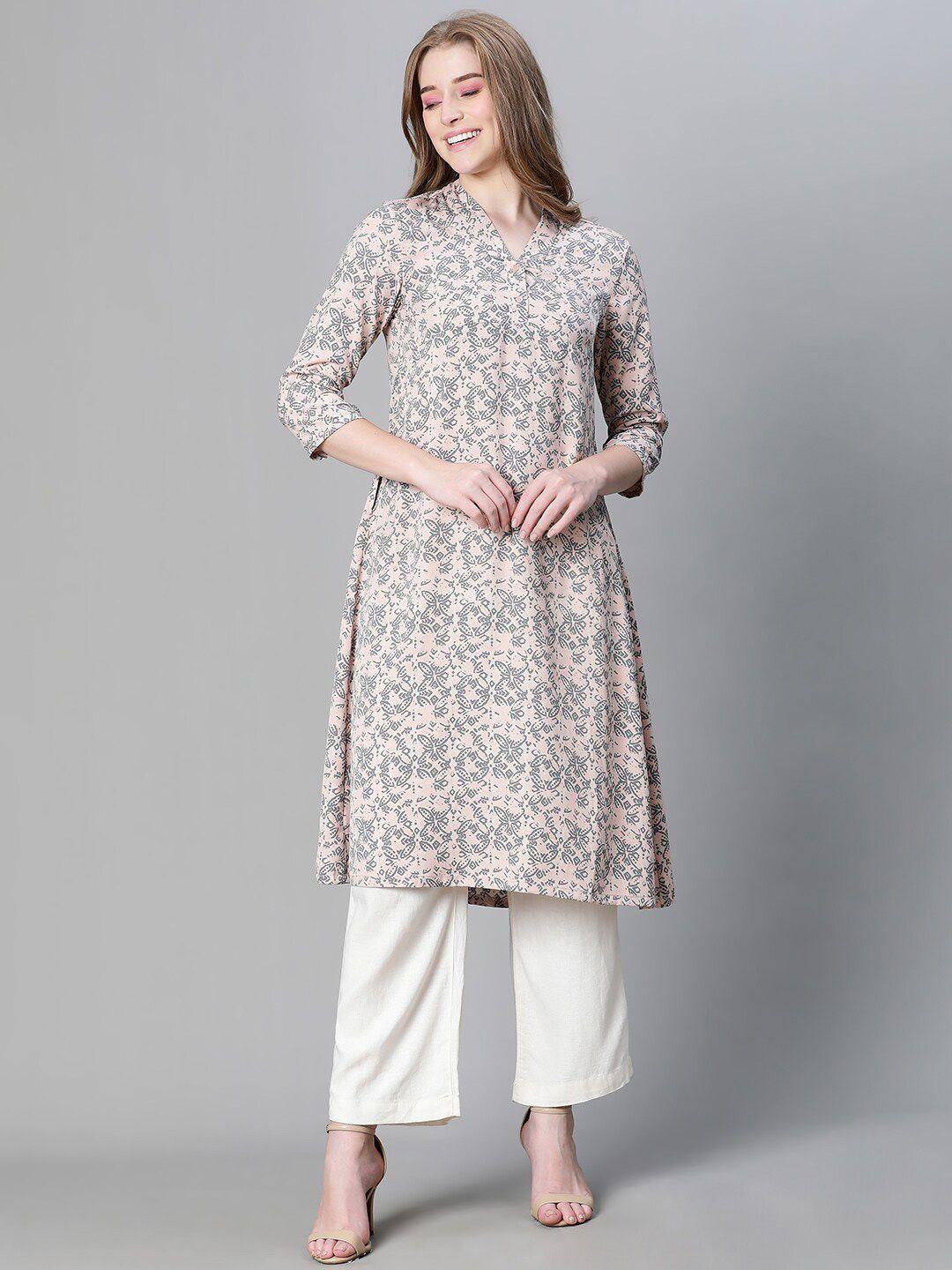 oxolloxo ethnic motifs printed v-neck printed kurta