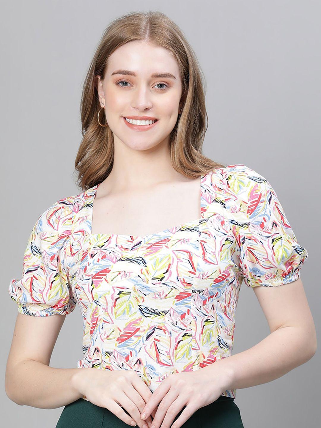 oxolloxo floral print puff sleeve smocked crop top