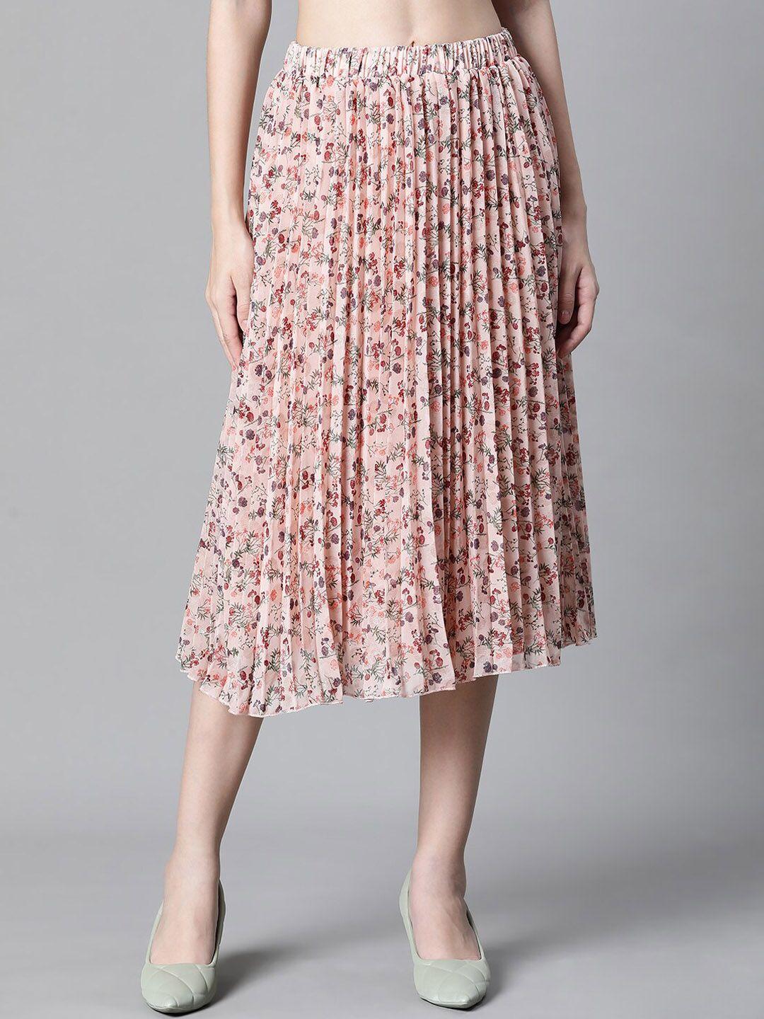 oxolloxo floral printed accordion pleats dobby flared midi skirt