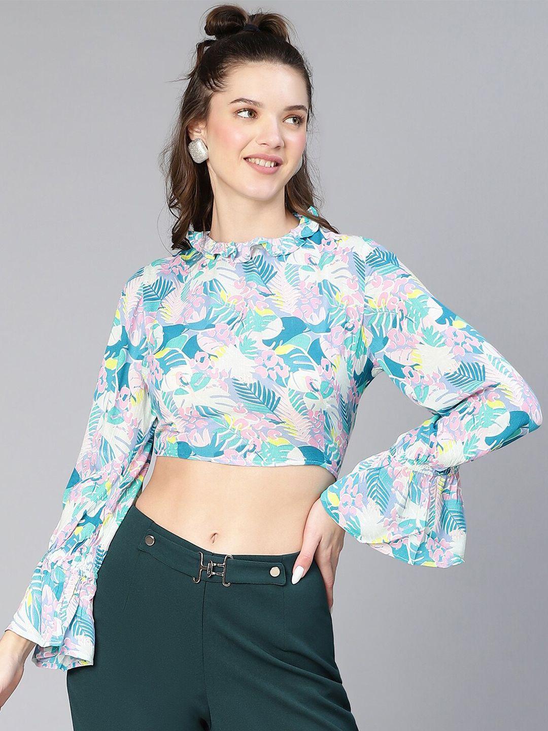 oxolloxo floral printed bell sleeves crop top