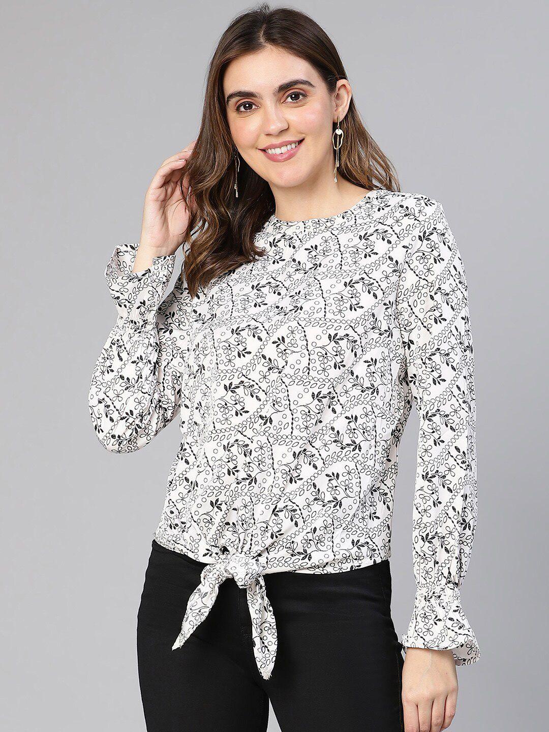 oxolloxo floral printed bell sleeves tie-ups top