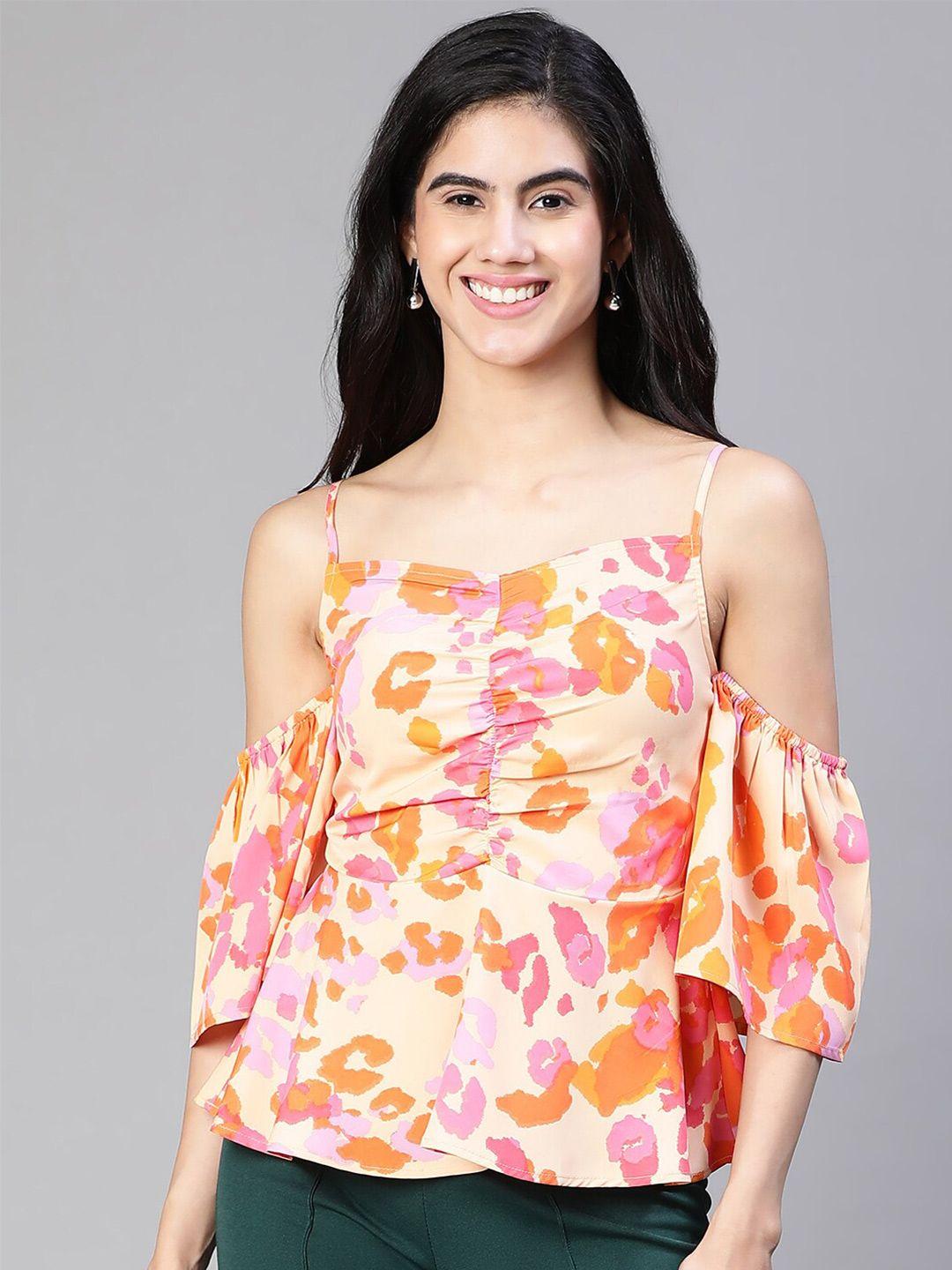 oxolloxo floral printed cold-shoulder top