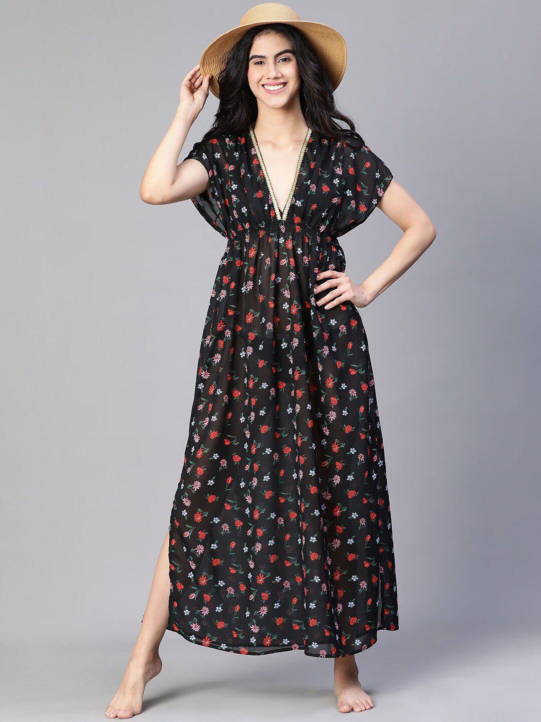 oxolloxo floral printed cotton cover-up dress