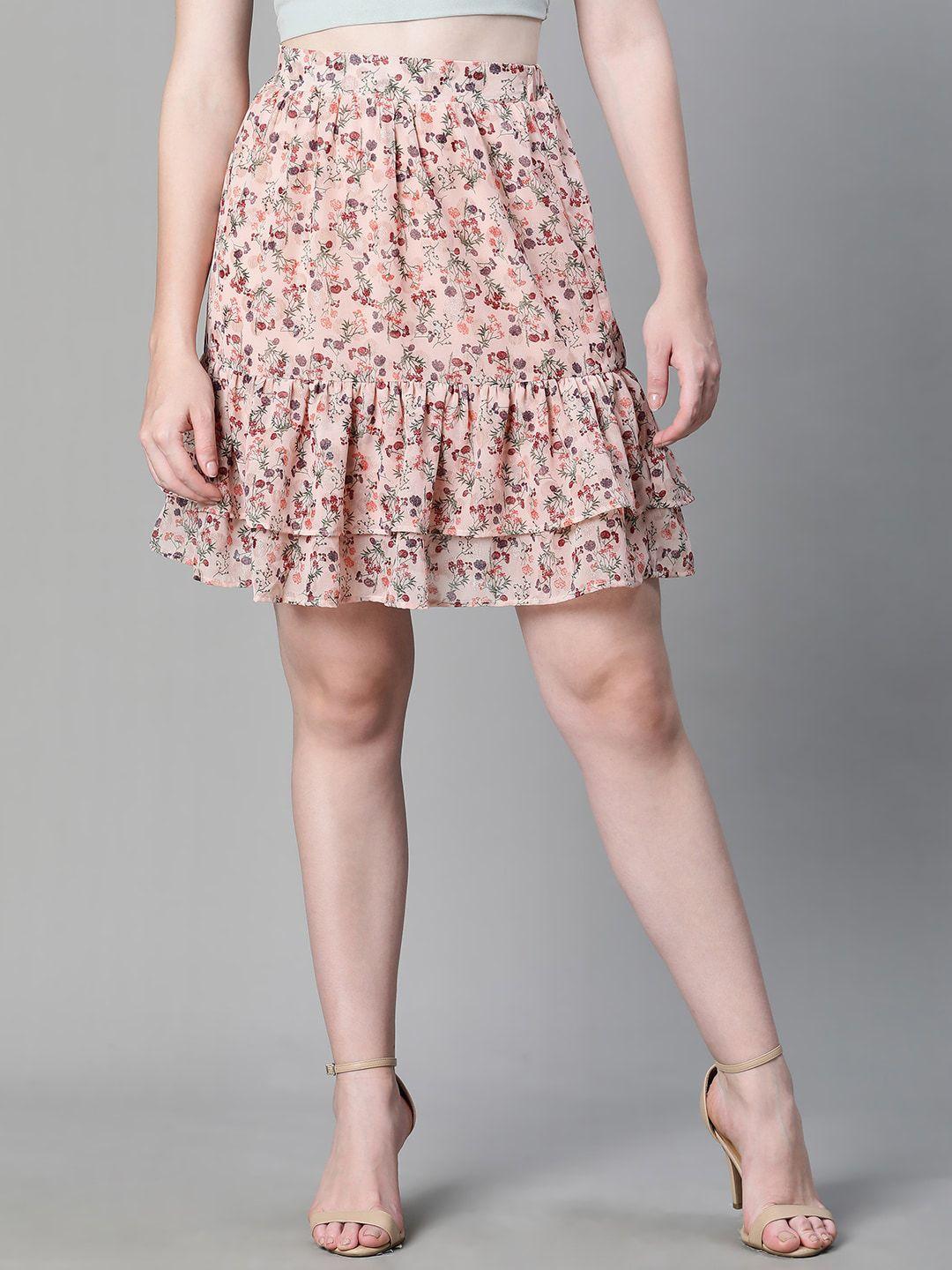 oxolloxo floral printed flared & layered above knee length skirt