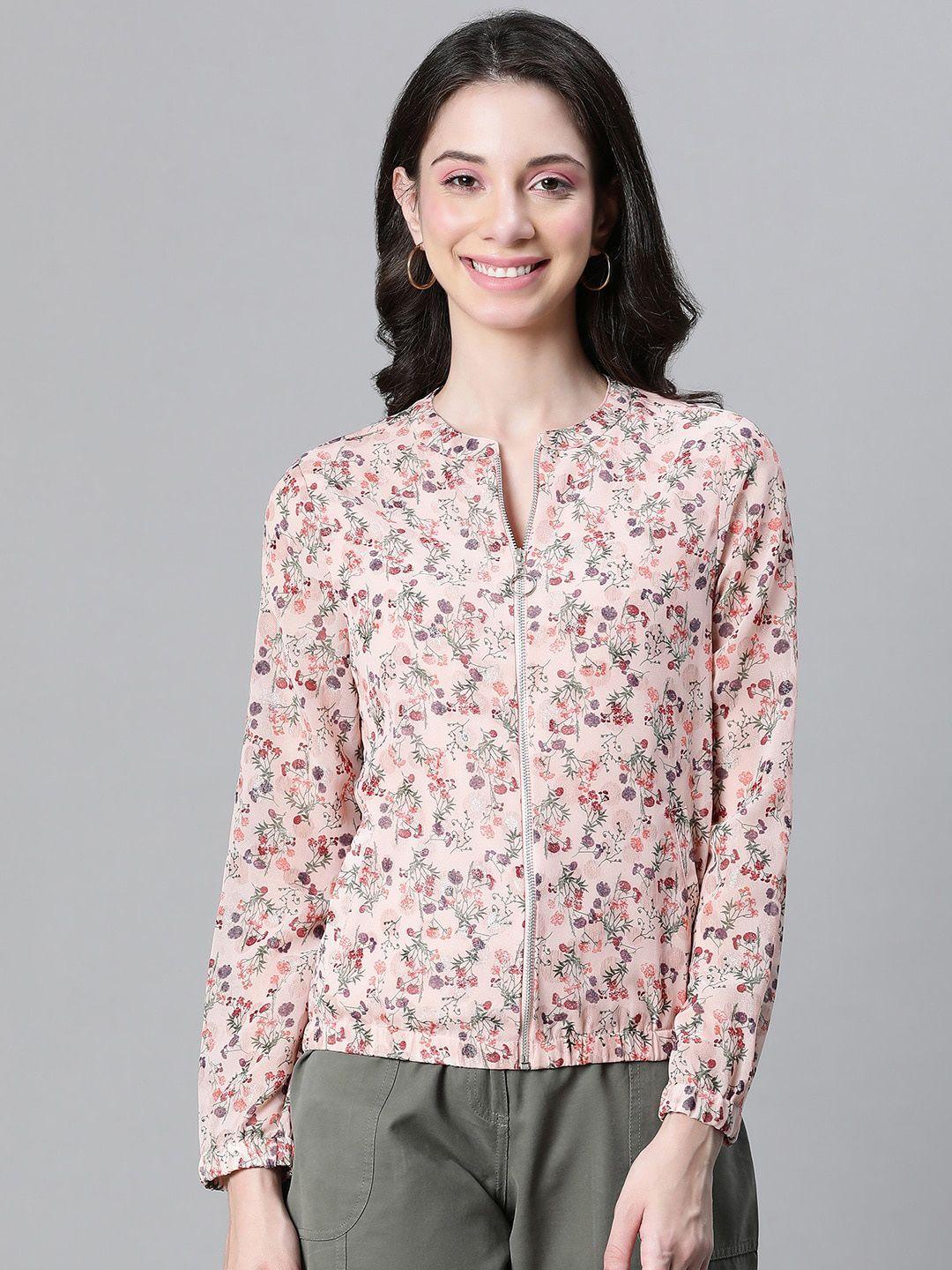 oxolloxo floral printed lightweight collarless tailored jacket