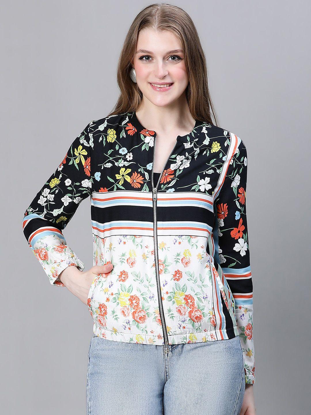 oxolloxo floral printed mandarin collar lightweight tailored jacket