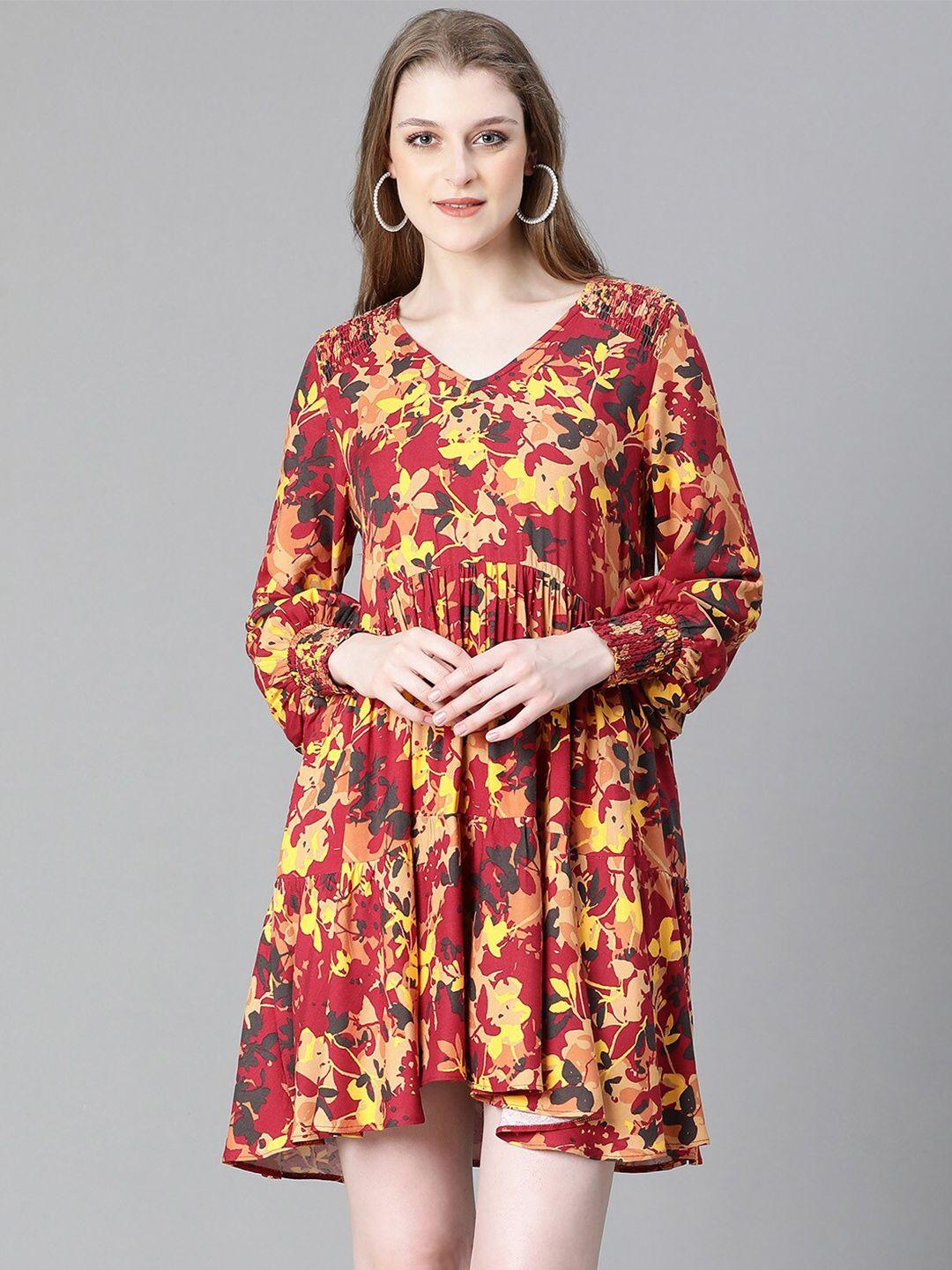 oxolloxo floral printed puffed sleeves gathered or pleated empire mini dress