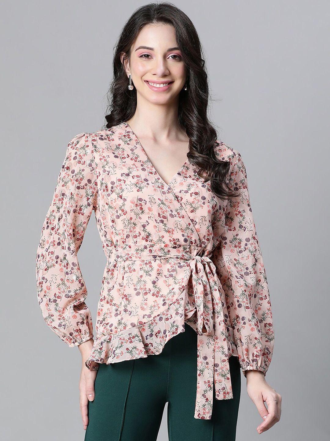 oxolloxo floral printed ruffled wrap top