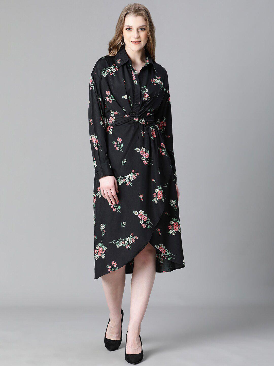 oxolloxo floral printed shirt collar wrap dress