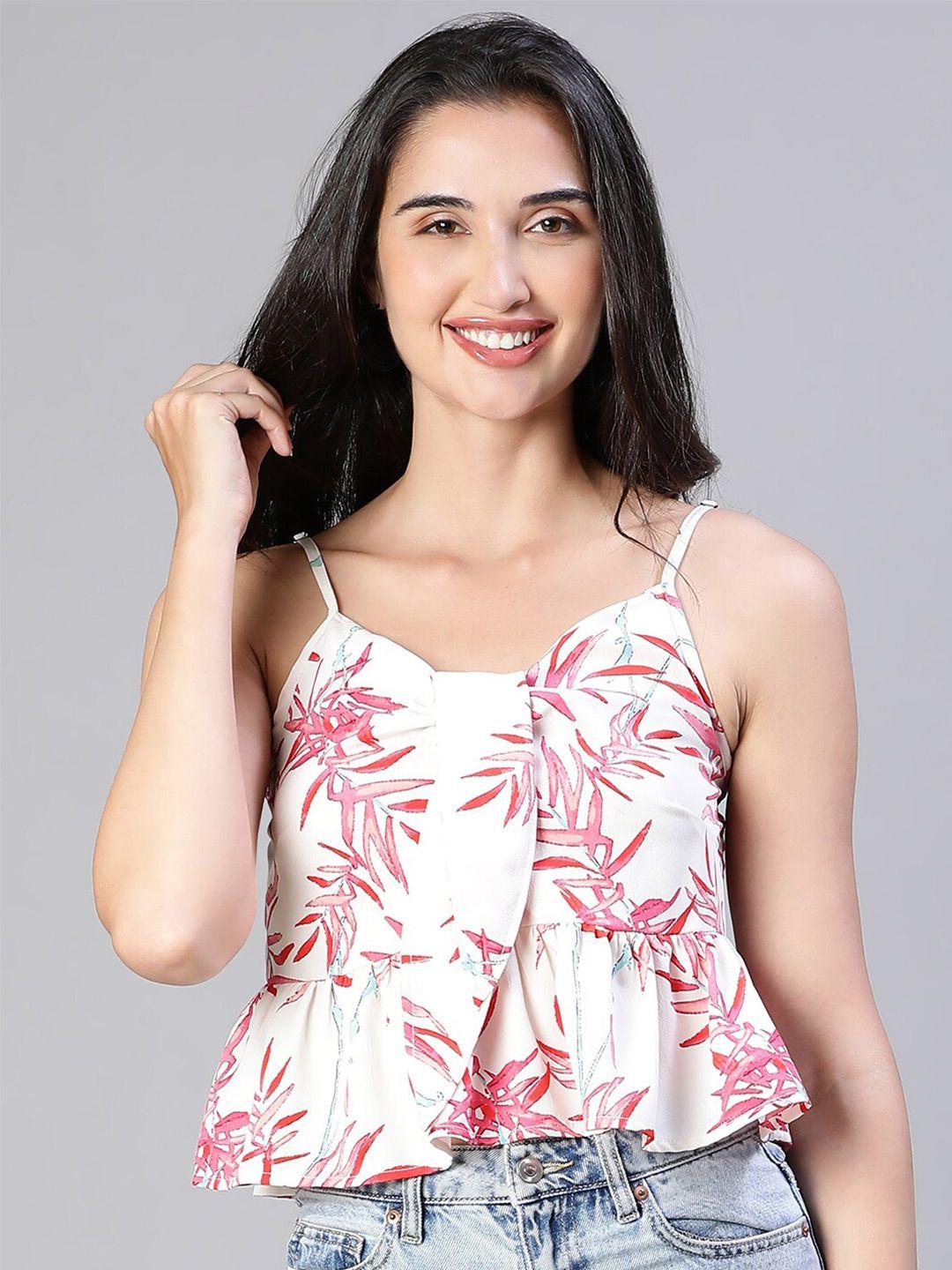 oxolloxo floral printed shoulder strap peplum crop top