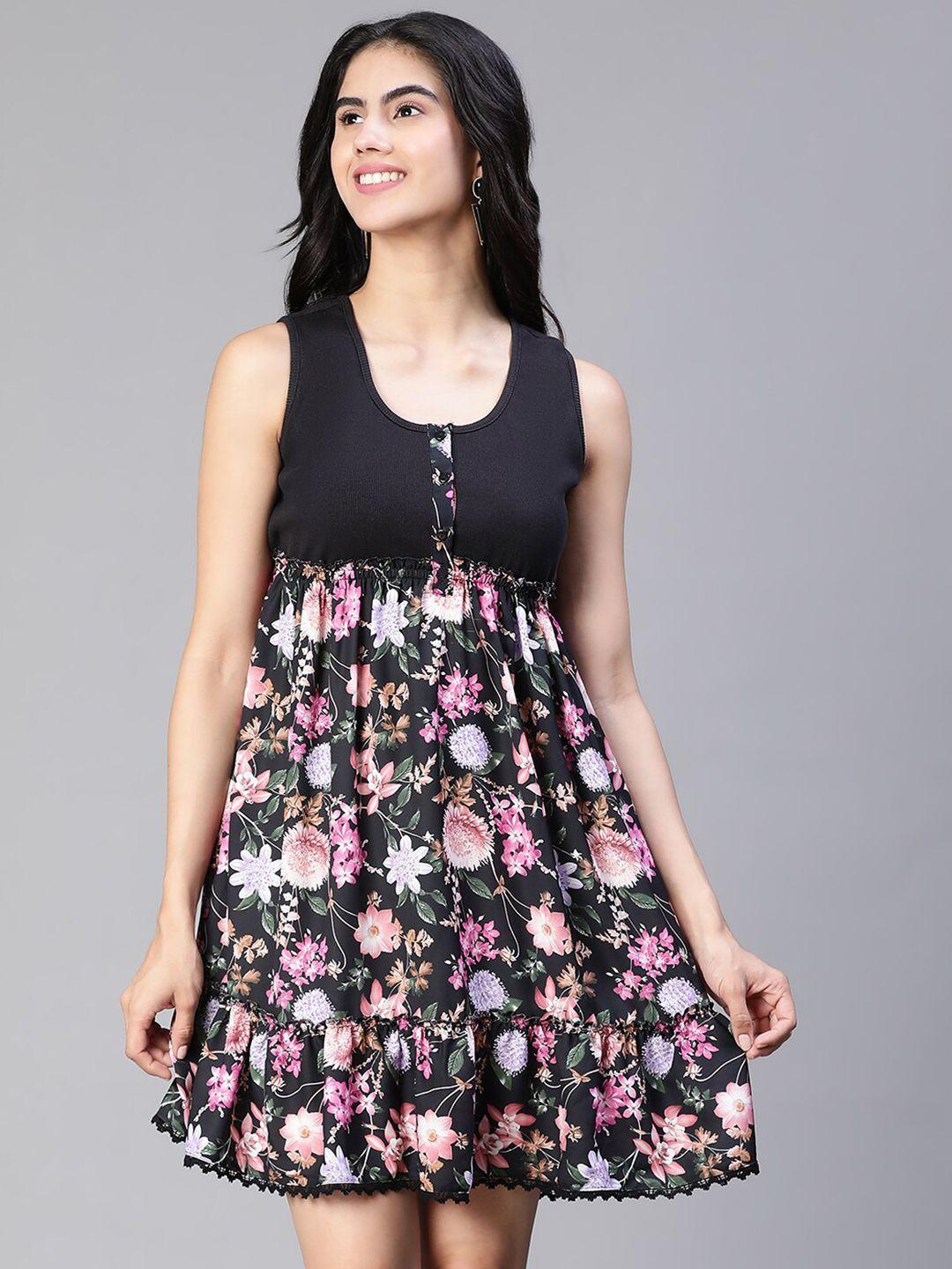 oxolloxo floral printed sleeveless gathered empire dress