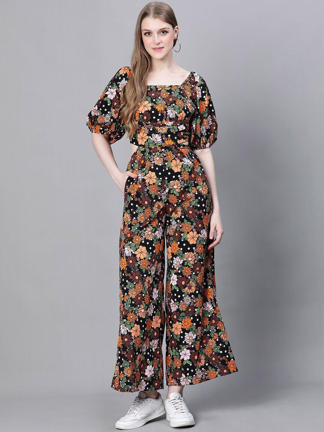 oxolloxo floral printed square neck basic jumpsuit
