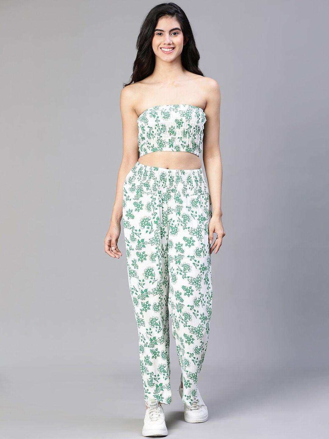 oxolloxo floral printed strapless crop top with trousers