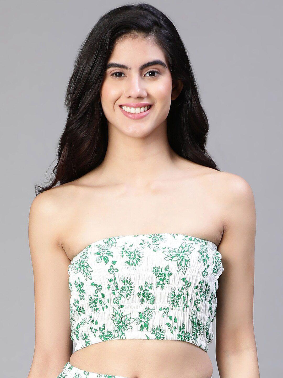 oxolloxo floral printed strapless smocked tube crop top