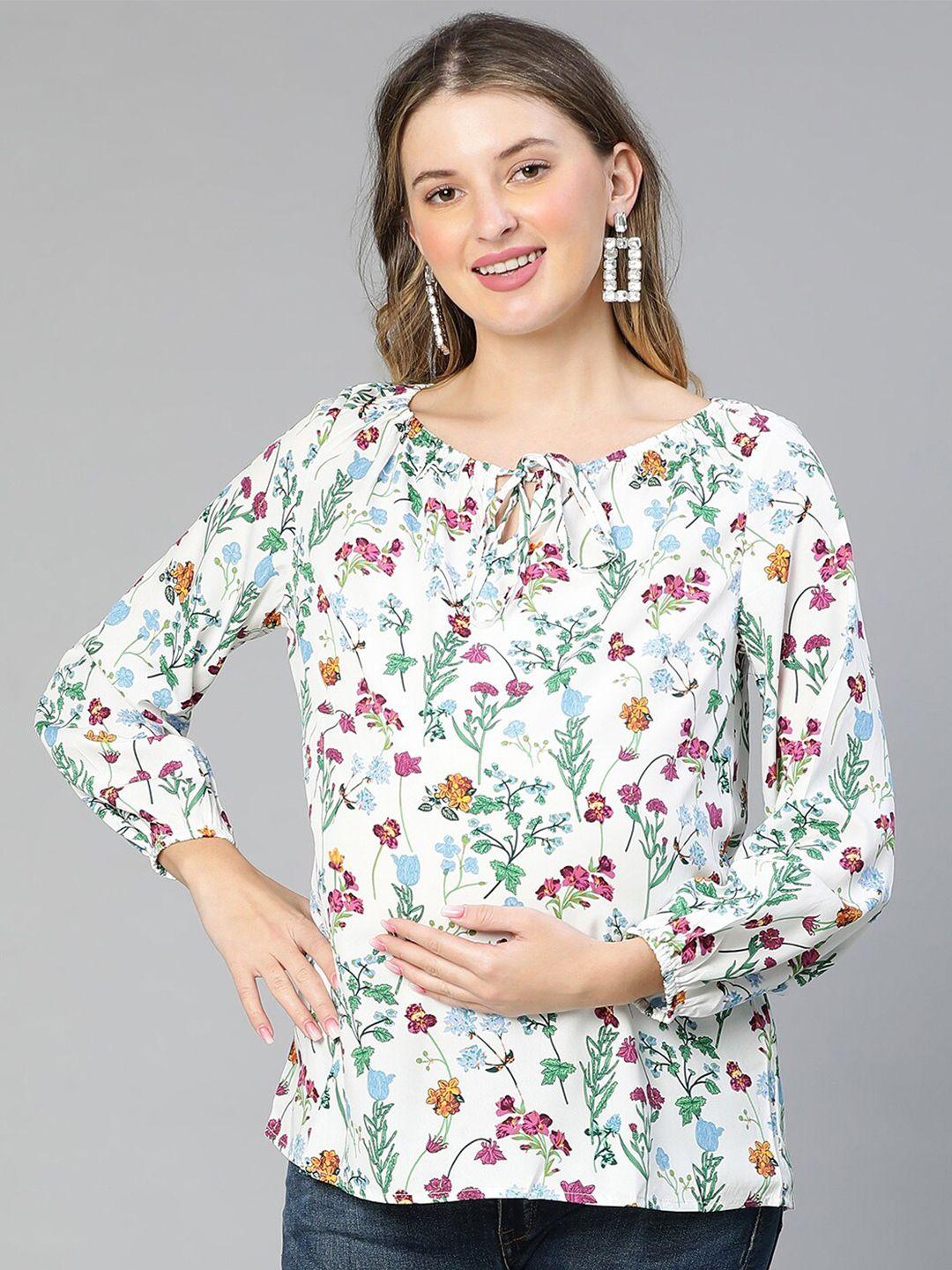 oxolloxo floral printed tie-up neck crepe maternity top