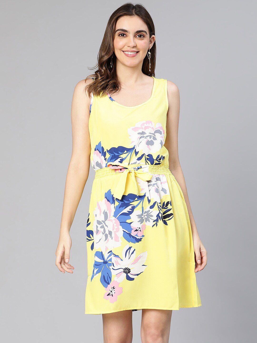 oxolloxo floral printed waist tie-up a-line dress