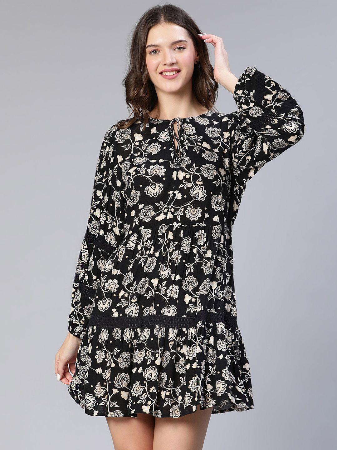 oxolloxo floral tie-up neck a-line dress