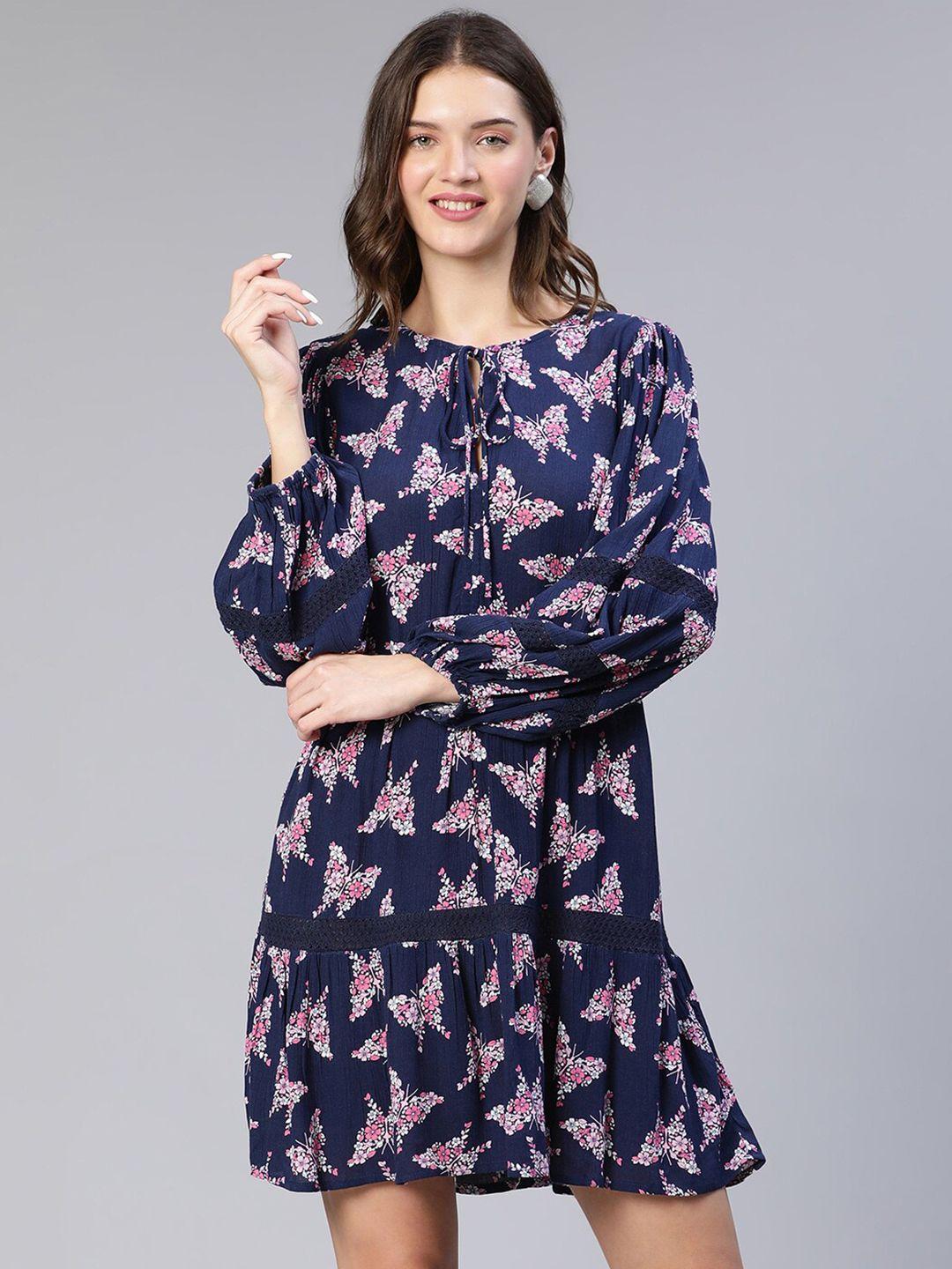 oxolloxo floral tie-up neck a-line dress