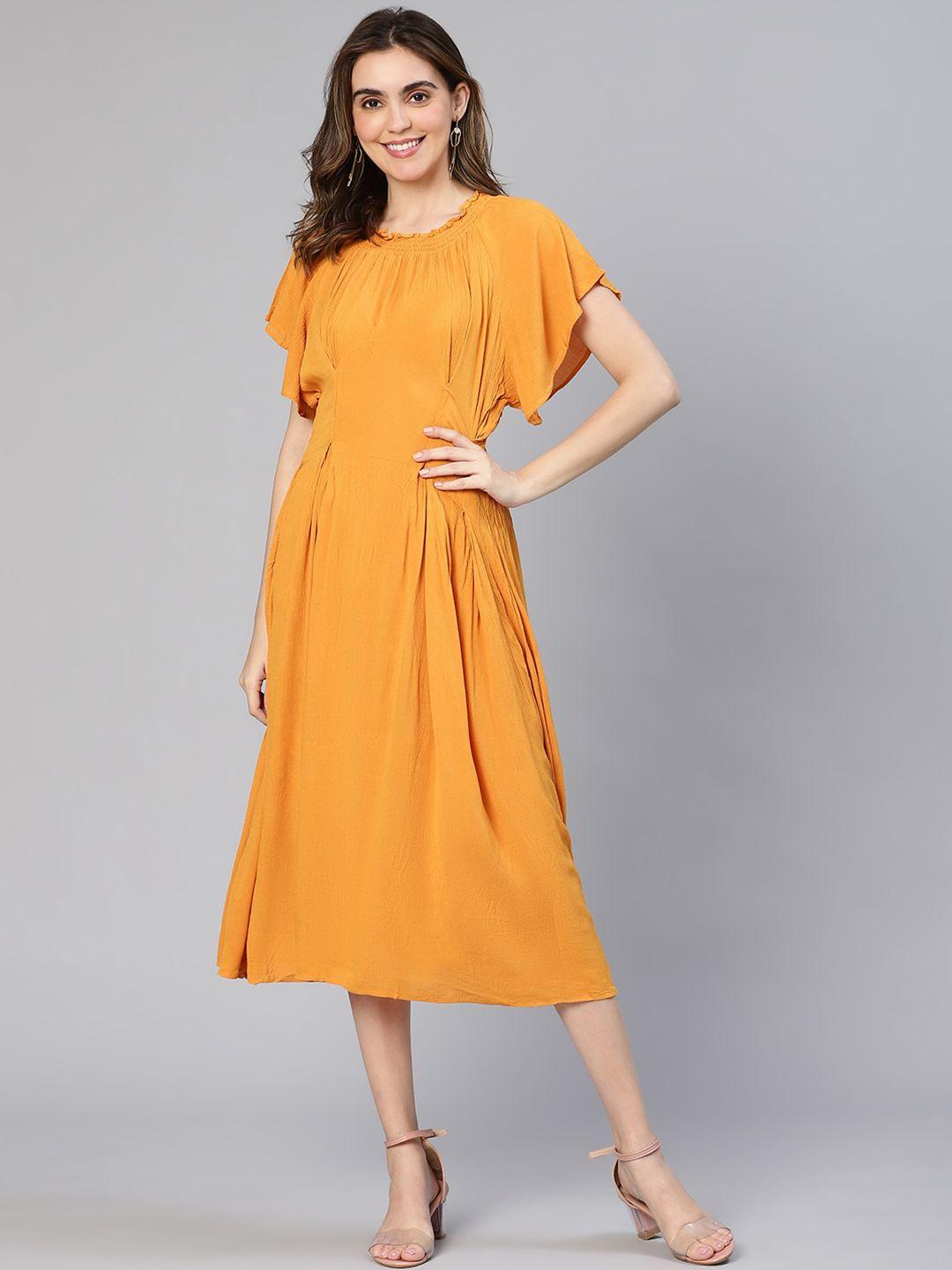 oxolloxo flutter sleeve smocked a-line midi dress